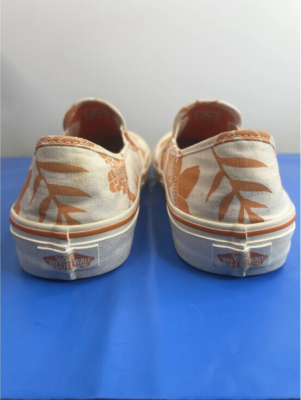 Vans Classic Slip-On Orange Floral Cream Canvas Shoes Men 7 Women 8.5